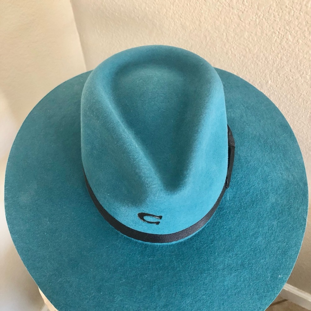 Teal Wool Felt Fedora with Black Band - Picture 3 of 3